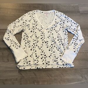 Victoria’s Secret Thermal Long Sleeve Pajama Top Black White Stars Size Medium